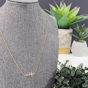 Gold Cross Necklace | Dainty Sideways Cross Necklace | Crystal Cross Necklace | Megan Fenno | FENNO FASHION