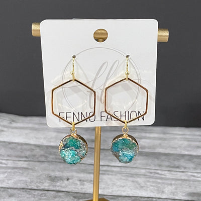 Gold Hexagon Oval Druzy Earrings (4 COLOR OPTIONS)