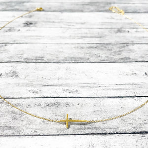 Gold Sideways Cross Necklace | Dainty Cross Necklace | Megan Fenno | FENNO FASHION