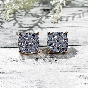 Gray Glitter Stud Earrings | Christmas Stud Earrings | Megan Fenno | FENNO FASHION