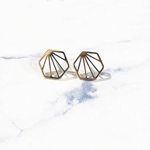 Gold Geometric Stud Earrings | Hexagon Earrings | Megan Fenno | FENNO FASHION 