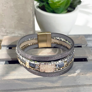 Druzy Stone Leather Bracelet | Magnetic Clasp Bracelet | Megan Fenno | FENNO FASHION 