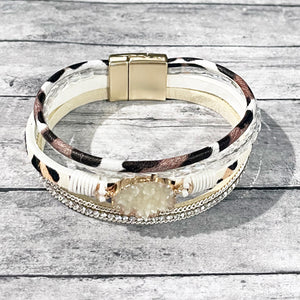 Leopard Print Leather Wrap Bracelet | Magnetic Clasp Bracelet | Druzy jewelry | FENNO FASHION | Megan Fenno 