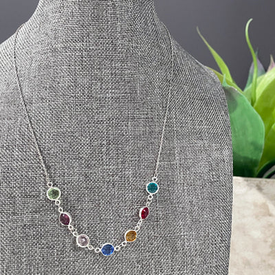 Silver Birthstone Drop Necklace for Grandma - The Vintage Pearl