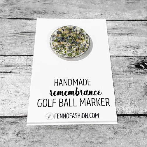 Remembrance Golf Ball Marker | Memorial Golf Ball Marker | FENNO FASHION | Megan Fenno  | Memorial Accessories Cincinnati | Memorial Keepsakes using flowers 