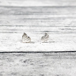 Tiny Brushed Metal Heart Stud Earrings (ROSE GOLD, GOLD OR SILVER)