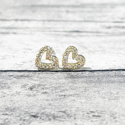 Gold Tiny Crystal Heart Earrings | Small Gold Heart Stud Earrings | Valentines Day Jewelry | Megan Fenno | FENNO FASHION