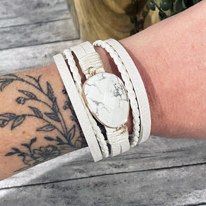 White Marble Leather Wrap Bracelet | Stone Bracelet | White Leather Bracelet | FENNO FASHION | Megan Fenno