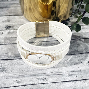 White Marble Leather Wrap Bracelet | Stone Bracelet | White Leather Bracelet | FENNO FASHION | Megan Fenno