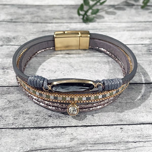 Gray Leather Wrap Magnetic Clasp Bracelet | Gray Leather Bracelet | Megan Fenno | FENNO FASHION